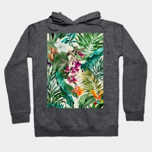 Elegant Tropical floral leaves and foliage botanical illustration, botanical pattern, tropical plants, beige  leaves pattern over a T-Shirt Hoodie